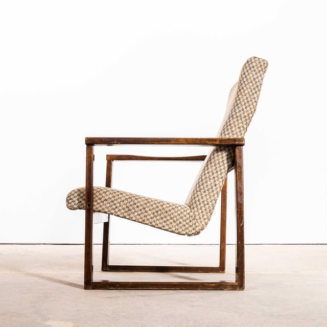 1950s Vintage Lounge Chair with Square Frame and Off-White Diamond Pattern, 1950s For Sale - Image 5 of 10