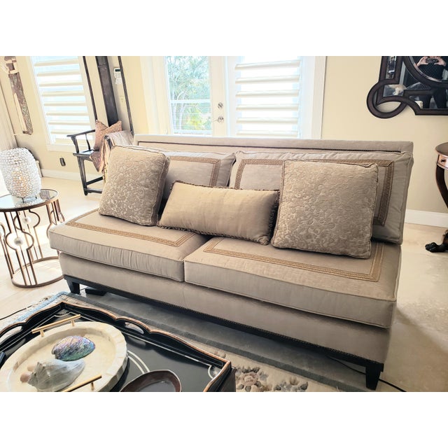 Ej Victor Luxe Sofa in a Rich Dark Cream With Sumptuous Silk and Brocade Pillows For Sale - Image 11 of 18