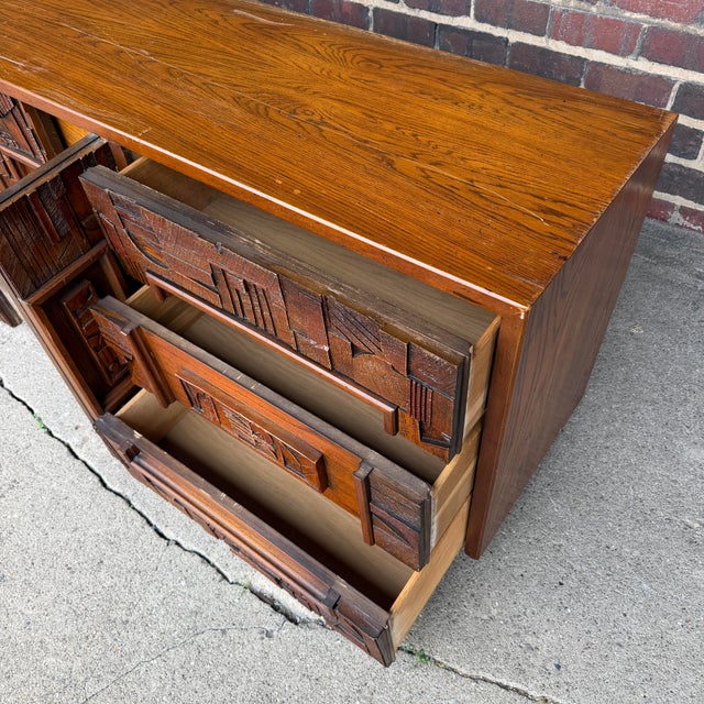 Lane  brutalist Mid-Century Modern Brutalist Wood Sculpture Cabinet by Lane. For Sale - Image 4 of 12