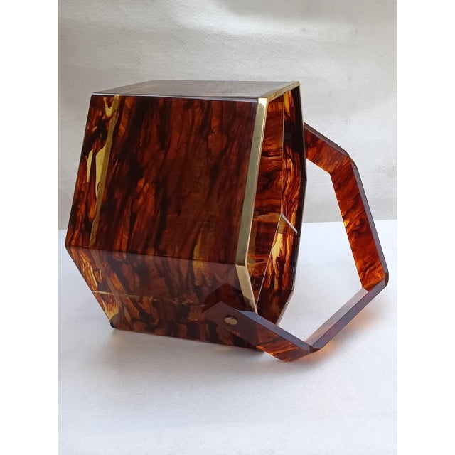 Plastic Large Hexagonal Acrylic Glass Container with Turtle Effect, Italy, 1970s For Sale - Image 7 of 18