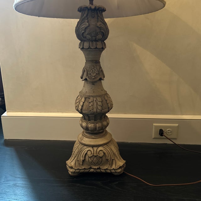 Italian Late 20th Century Solid Wood Heavily Carved Poplar or Rubber Wood Italian Lamp For Sale - Image 3 of 7