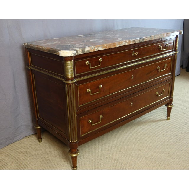Louis XVI Tan Commode with Marble Top For Sale - Image 9 of 12