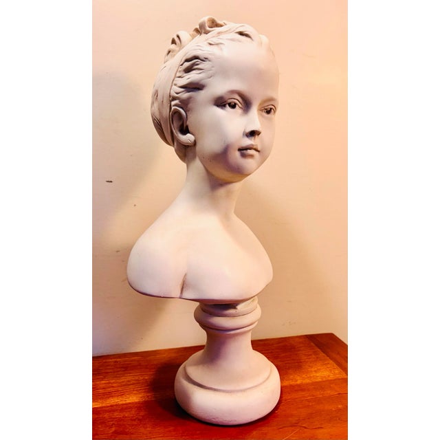 Beautiful, vintage, classic plaster bust of a young girl. Amazing reproduction of an original marble bust. Very well done.
