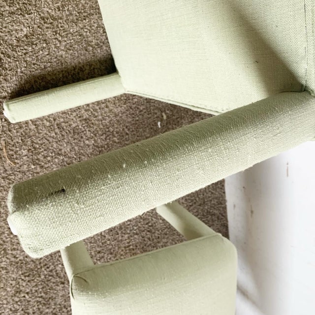 Textile Postmodern Green Fabric Parsons Low Stools - a Pair For Sale - Image 7 of 8