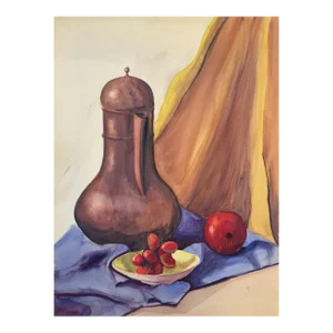 Mid Century 1950s Still Life Gouache Painting "Fruit Still Life With Grapes"