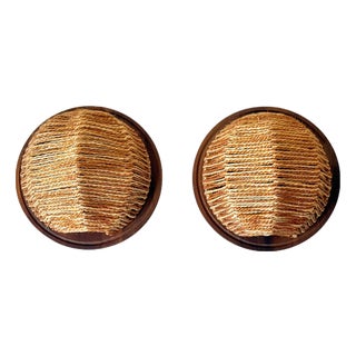 Teak and Woven Natural Fiber Wall Sconces, 1970s, Set of 2 For Sale