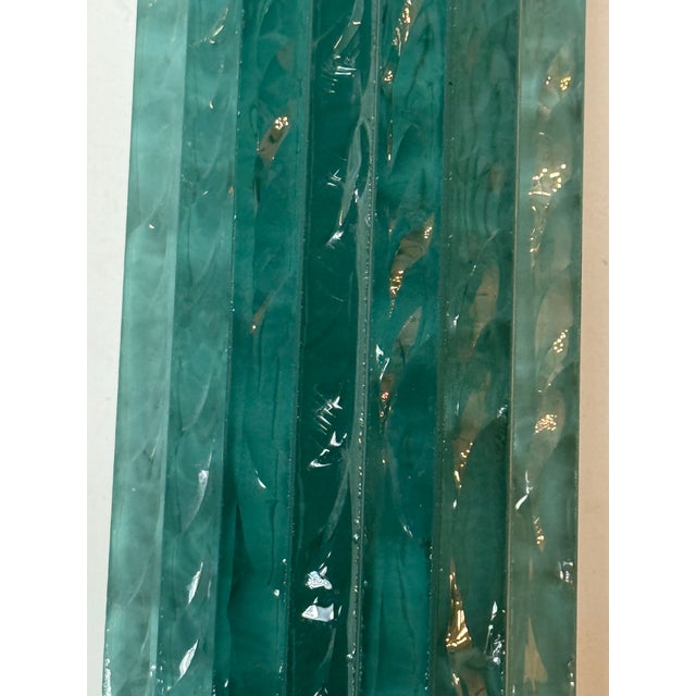Aqua 1980s Karl Springer Purcell Brass + Aqua Glass Sconces, Pair For Sale - Image 8 of 12