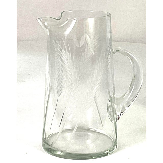 Mid 20th Century Art Deco Hand Cut and Slightly Frosted Pitcher and Seven Tall Drinking Glasses - 8 pcs For Sale - Image 4 of 6