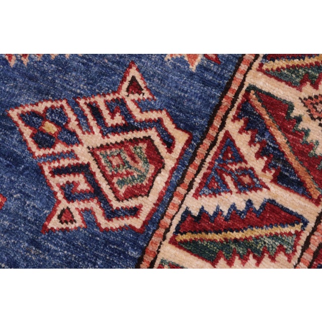 Southwestern Super Kazak Blue/Beige Wool Rug - 2'9'' X 3'8'' For Sale In New York - Image 6 of 10