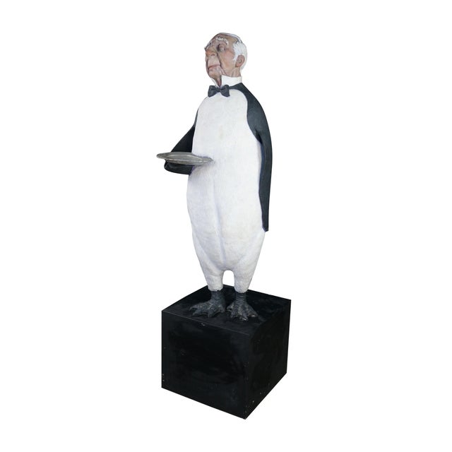 Realism Jack Dowd 1996 Life Size Penguin Butler Dumb Waiter Hydrocal Sculpture 64" For Sale - Image 3 of 17