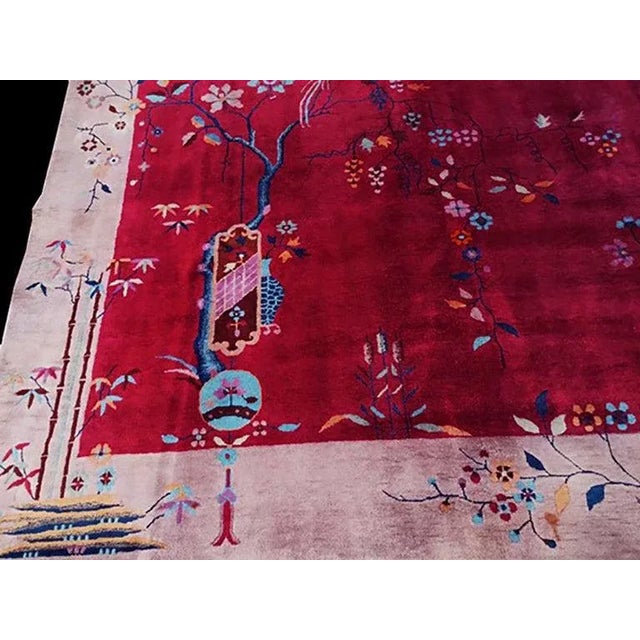 Beautiful Maroon Color Background Classic Antique 1920s Art Deco Chinese Rug For Sale - Image 4 of 8