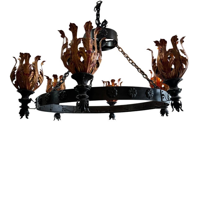 20th Century Wrought Iron Ring Chandelier For Sale