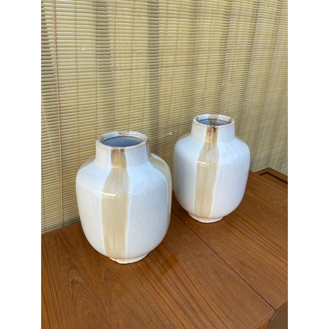 A Pair of Mid-Century Modern Two-Tone Studio Pottery Ceramic Vases.Circa 1970s For Sale - Image 12 of 18
