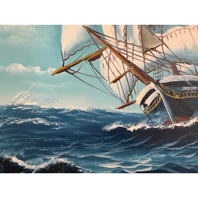 Early 21st Century t.j. Lee Marine Seascape Oil Painting Tall Ships Ocean Waves Nautical Framed For Sale - Image 5 of 13