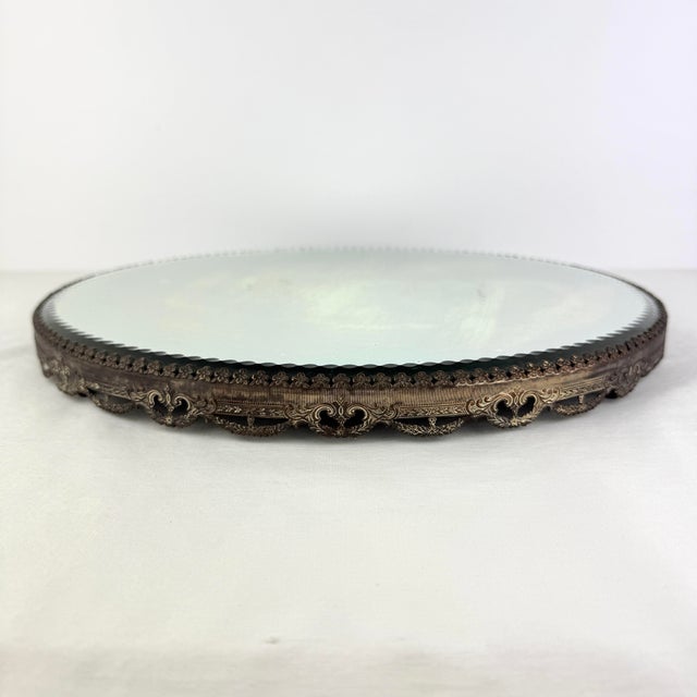 Art Nouveau Antique Early 1900’s Mirrored Plateau 14” For Sale - Image 3 of 12
