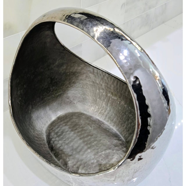 Late 20th Century Late 20th Century Brutalist Hammered Silver Metal Sculptural Basket Bowl For Sale - Image 5 of 8