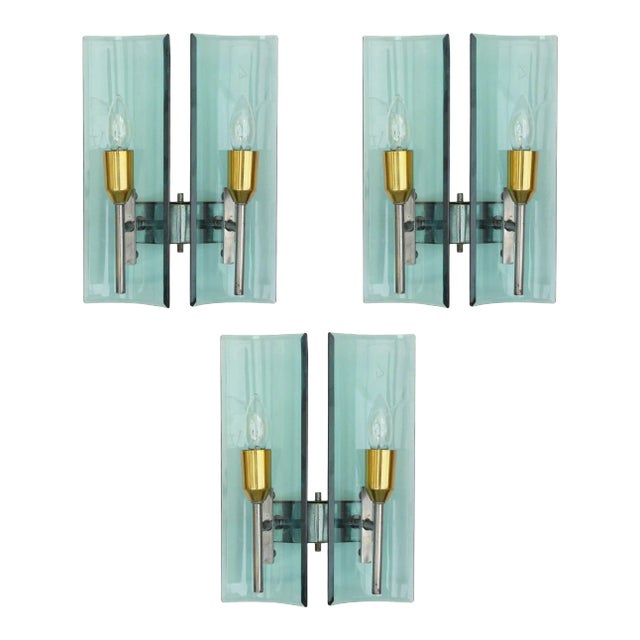 Vintage Set of Three Italian Sconces Designed by Cristal Arte, C. 1960's For Sale