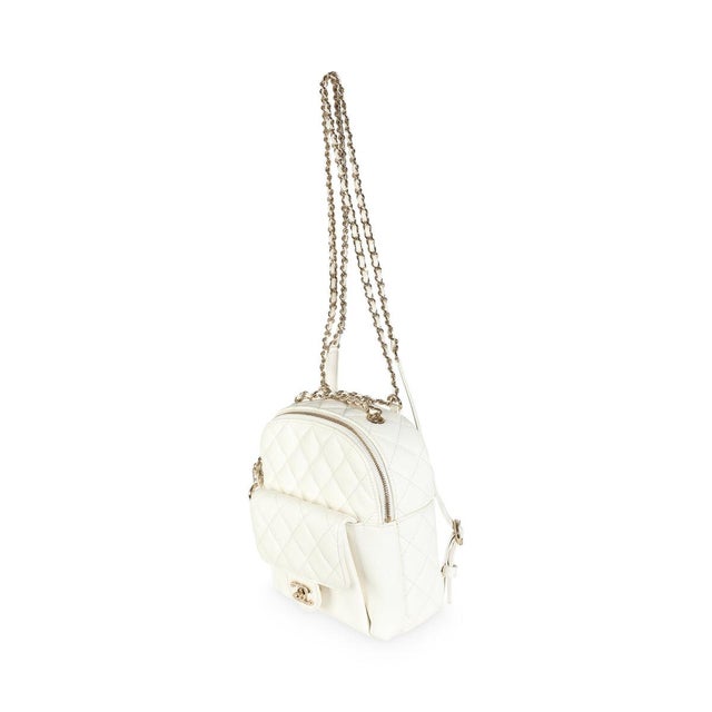 Contemporary White Quilted Caviar Small CC Day Backpack Handbag For Sale - Image 3 of 9