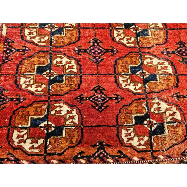 Vintage Turkmen Tekke Area Rug in Allover Geometric Pattern in Brick-Red, Navy, Ivory, Brown For Sale - Image 12 of 16