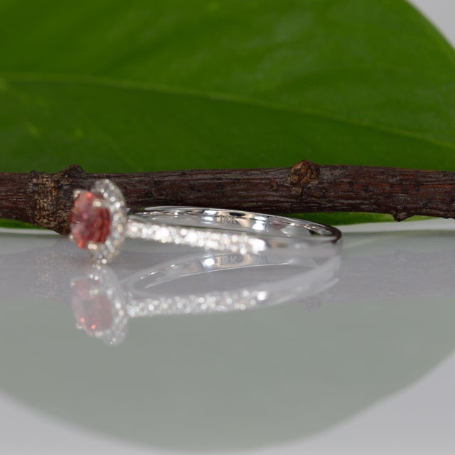 Padparadscha Sapphire Ring With Diamond Halo: Solid 14k Gold, Size 6.75 For Sale - Image 10 of 10