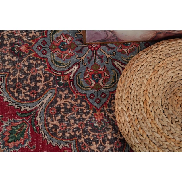 Persian 1970s Vintage Persian Handmade Wool 10x13 Red Area Rug For Sale - Image 3 of 11