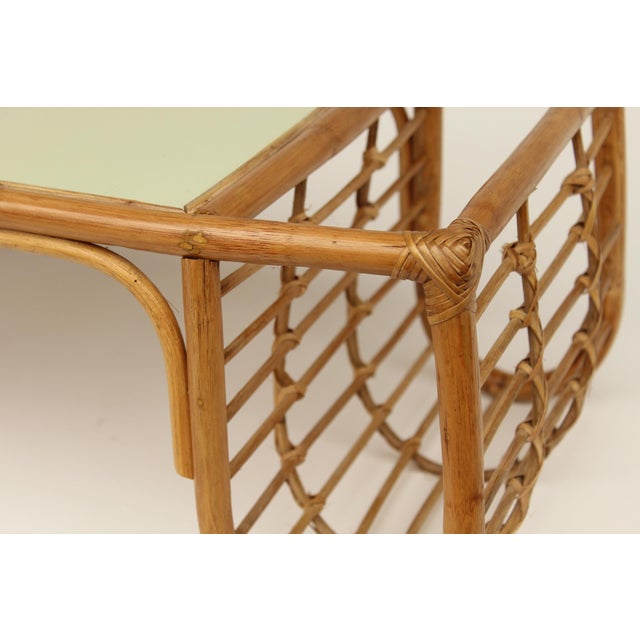Goldenrod Rattan Bedside Table, 1950s For Sale - Image 8 of 13