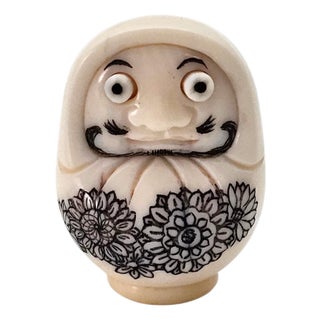 Signed Japanese Daruma Netsuke With Tobi-Dashi (Extending) Eyes, Miniature, 1" For Sale