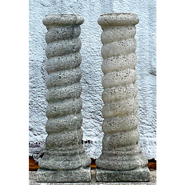 Vintage Regency Cast Concrete Spiral Columns - a Pair For Sale - Image 10 of 17
