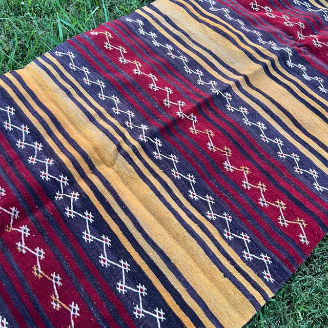 Vintage Striped Embroidered Wool Flatweave Kilim Rug For Sale - Image 4 of 6