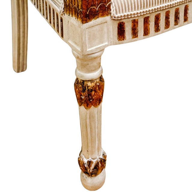 Early 20th Century Vintage Italian Neoclassical Gilt & Painted Armchair Fauteuils With Rosette Carvings - A Pair For Sale - Image 17 of 18