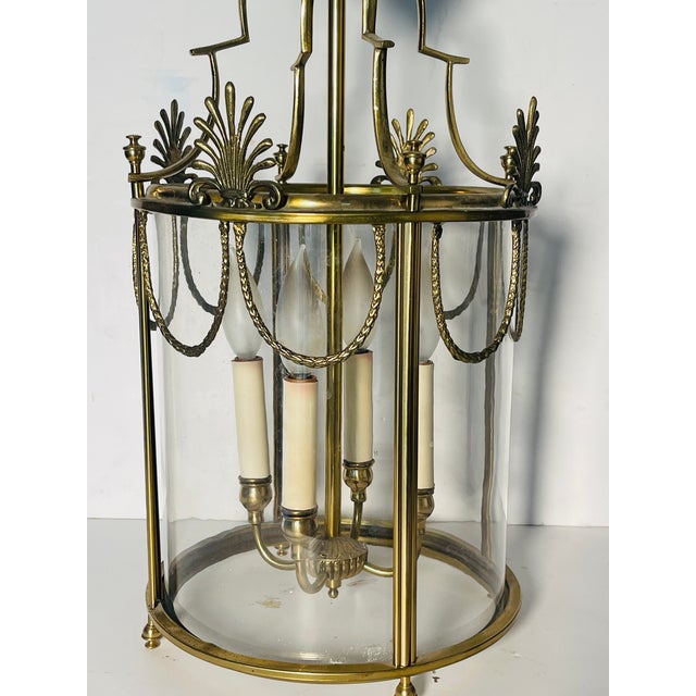 1940s 1940s Elegant Brass Neoclassical Pendant Chandelier For Sale - Image 5 of 8