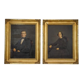 19th Century Victorian Oil Portrait Pendant Pair in Gilt Frames For Sale