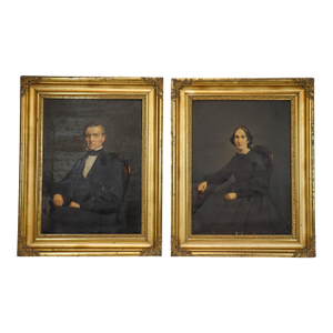 19th Century Victorian Oil Portrait Pendant Pair in Gilt Frames