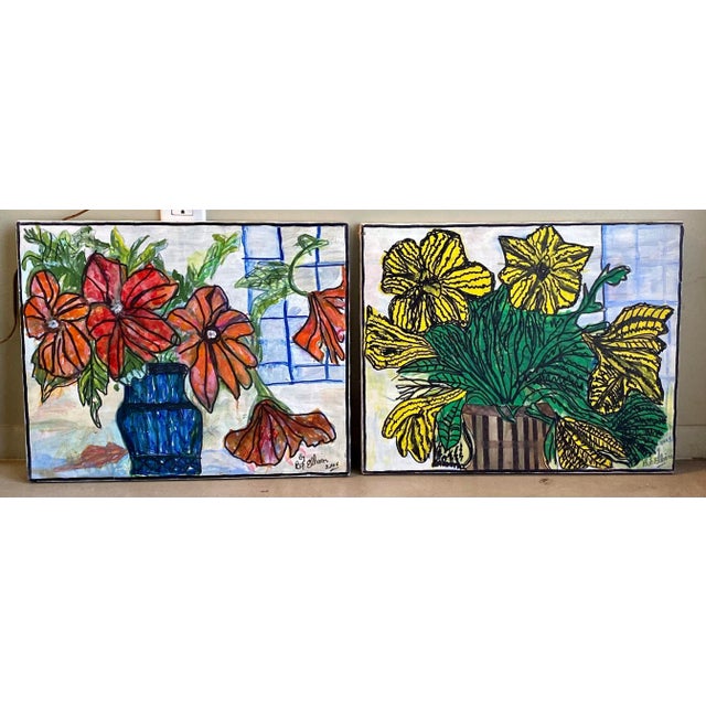 2000 - 2009 Still Life Paintings of Flowers - a Pair For Sale - Image 5 of 5
