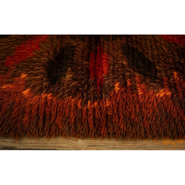 1950s Brown Mid-Century Scandinavian Modernist Diamond Swedish Wool Carpet Rug For Sale - Image 4 of 7