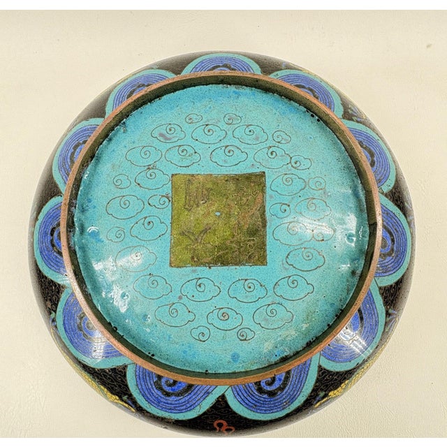 1900 - 1909 Antique Chinese Cloisonné Dragon Centerpiece Bowl – C. 1900 For Sale - Image 5 of 8