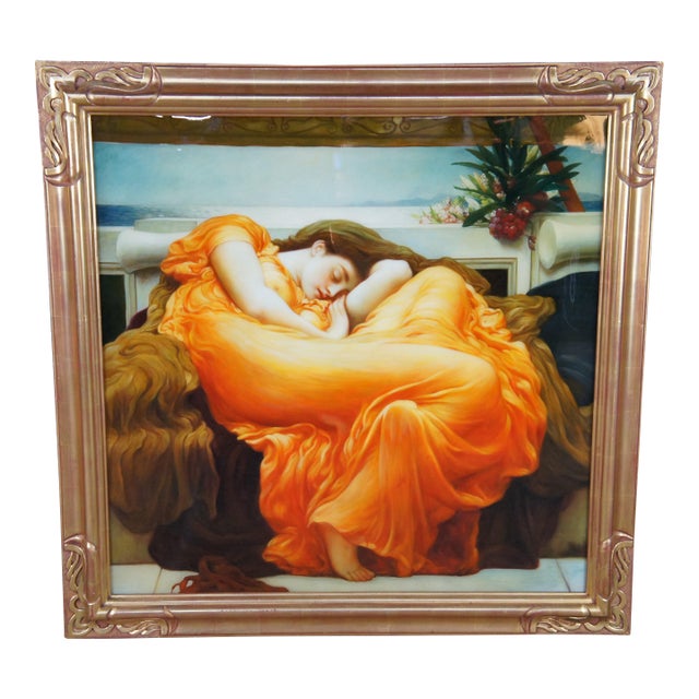 Mid 20th Century Flaming June Classical Aesthetic Oil Painting After Lord Frederic Leighton 43" For Sale