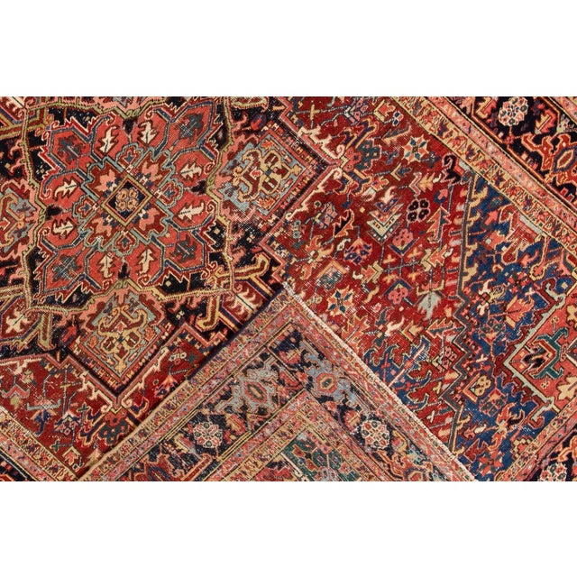 Early 20th Century Antique Distressed Persian Heriz Wool Rug For Sale - Image 4 of 11