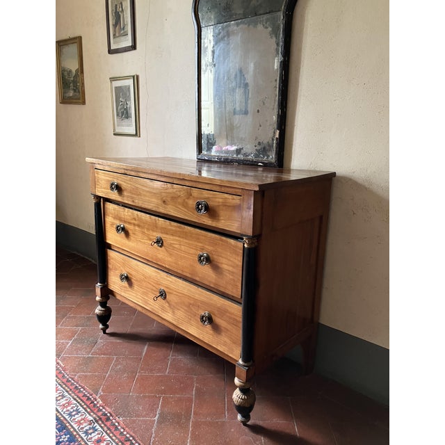 Hollywood Regency Antique Italian Empire Cherrywood Chest of Drawers with Ebonized Columns, 1800s For Sale - Image 3 of 13