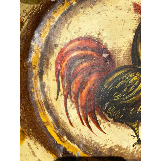 Folk Art Peter Ompir Signed Tin Bowl Large 17" Rooster Folk Art Hand Painted Toleware For Sale - Image 3 of 6