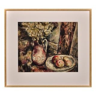 James Tower, Still Life of Flowers in a Jug and a Bowl of Apples, 1944, Watercolour, Framed For Sale