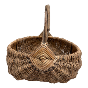 Earthy Rustic Vintage Basket With Stick Handle