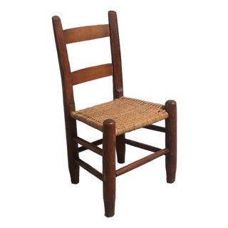 Antique Shaker Style Oak Child’s Chair With Rush Seat. For Sale