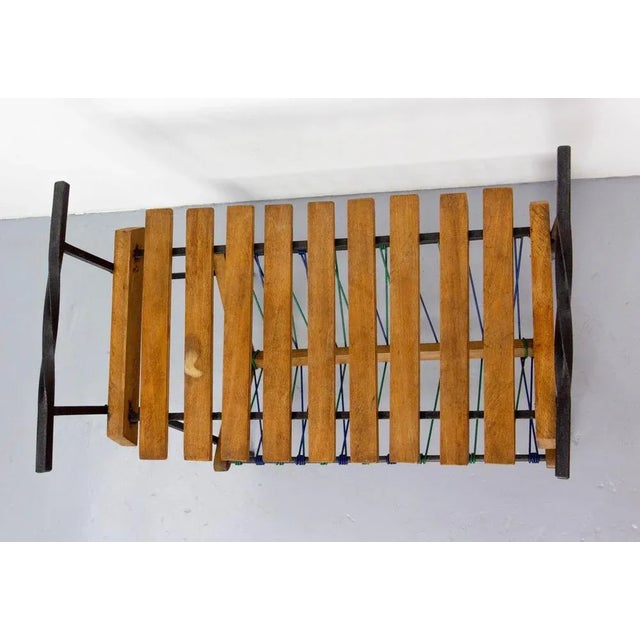 Brown French Side Table and Magazine Rack Stand in Beech and Iron, 1950 For Sale - Image 8 of 12