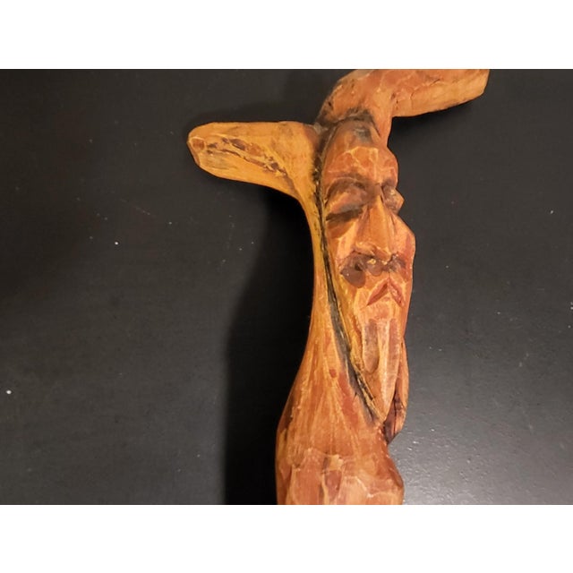 Vintage Carved Wood Spirit Walking Cane For Sale - Image 9 of 10