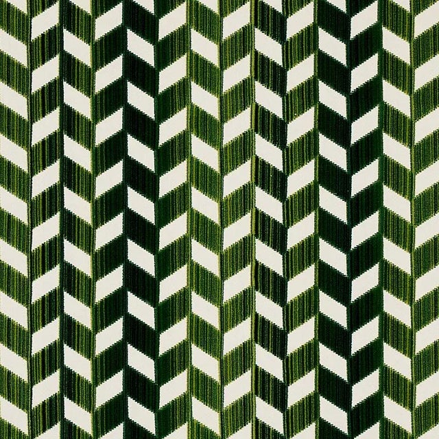 Sample- Schumacher Chevron Strie Velvet Fabric in Emerald For Sale