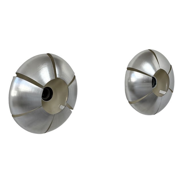 Vintage Wall Lights in Brushed Aluminum, France, 1970, Set of 2 For Sale