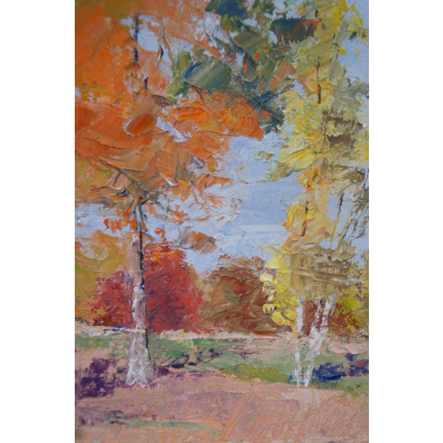 Green Vintage Susie King Autumn Fall Impressionist Landscape Oil Painting 16" For Sale - Image 8 of 11