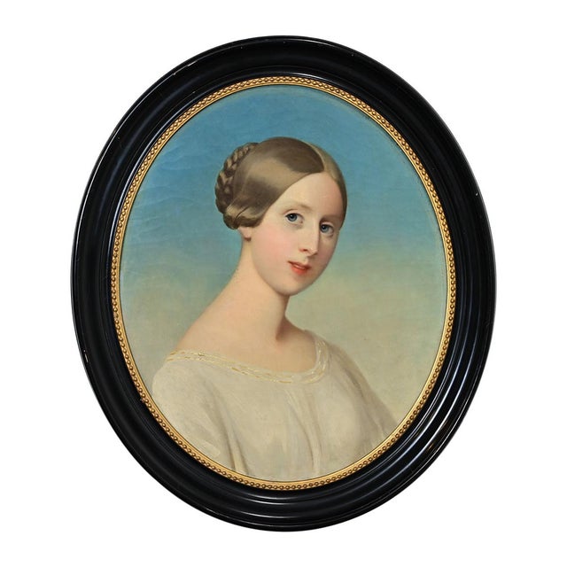 French French Late 19th Century Framed Oval Portrait For Sale - Image 3 of 11