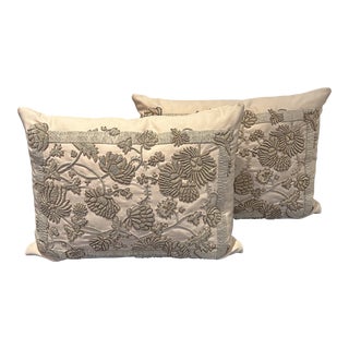 Nancy Corzine Pillows in Wool With Metallic Appliqué- Set of 2 For Sale